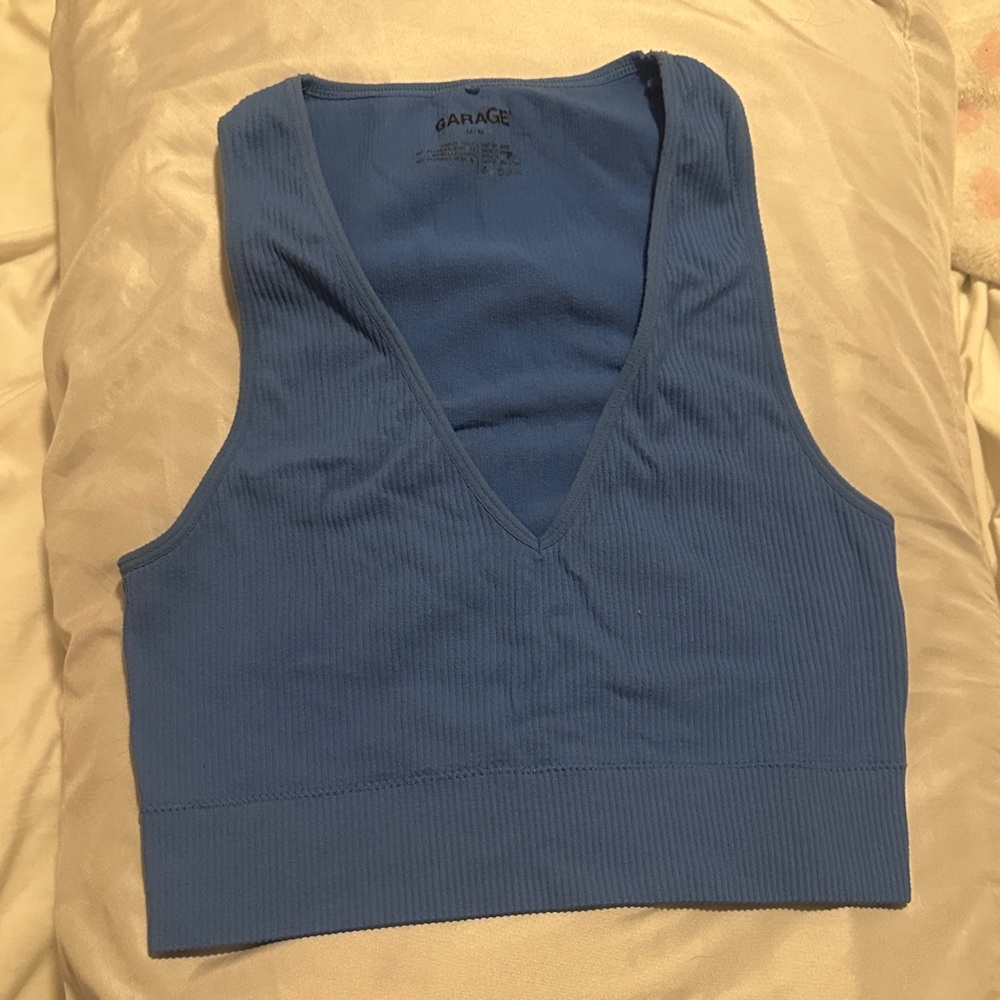 Garage Deep Blue V-Neck Crop Top